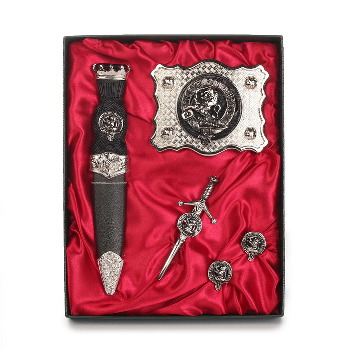 Farquharson Clan Badge, Kilt Pin, Lapel Pin, Cufflinks, Keyring/Key Fob & Gift Set — Fine Pewter by Art Pewter — Made in Scotland (Shiny Finish) - Heritage Of Scotland - Gift Set