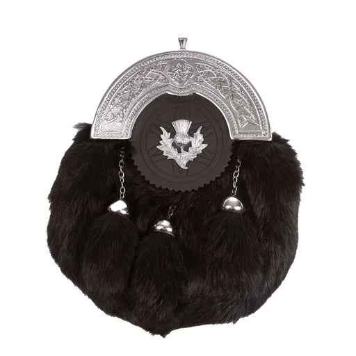 F/D Celtic Cantle With Thistle Sporran Rabbit Fur (Black) - Heritage Of Scotland - RABBIT FUR (BLACK)