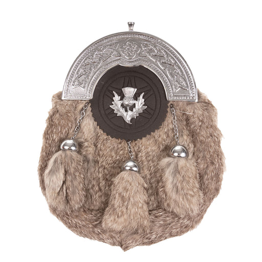 F/D Celtic Cantle With Thistle Sporran Rabbit Fur (Grey) - Heritage Of Scotland - RABBIT FUR (GREY)