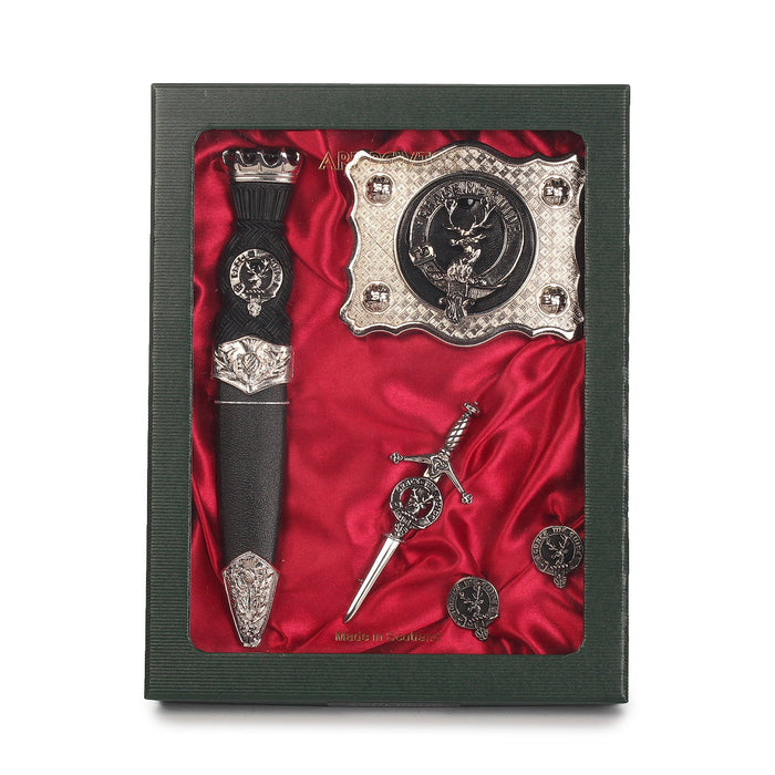 Forbes Clan Badge, Kilt Pin, Lapel Pin, Cufflinks, Keyring/Key Fob & Gift Set — Fine Pewter by Art Pewter — Made in Scotland (Shiny Finish) - Heritage Of Scotland - Gift Set