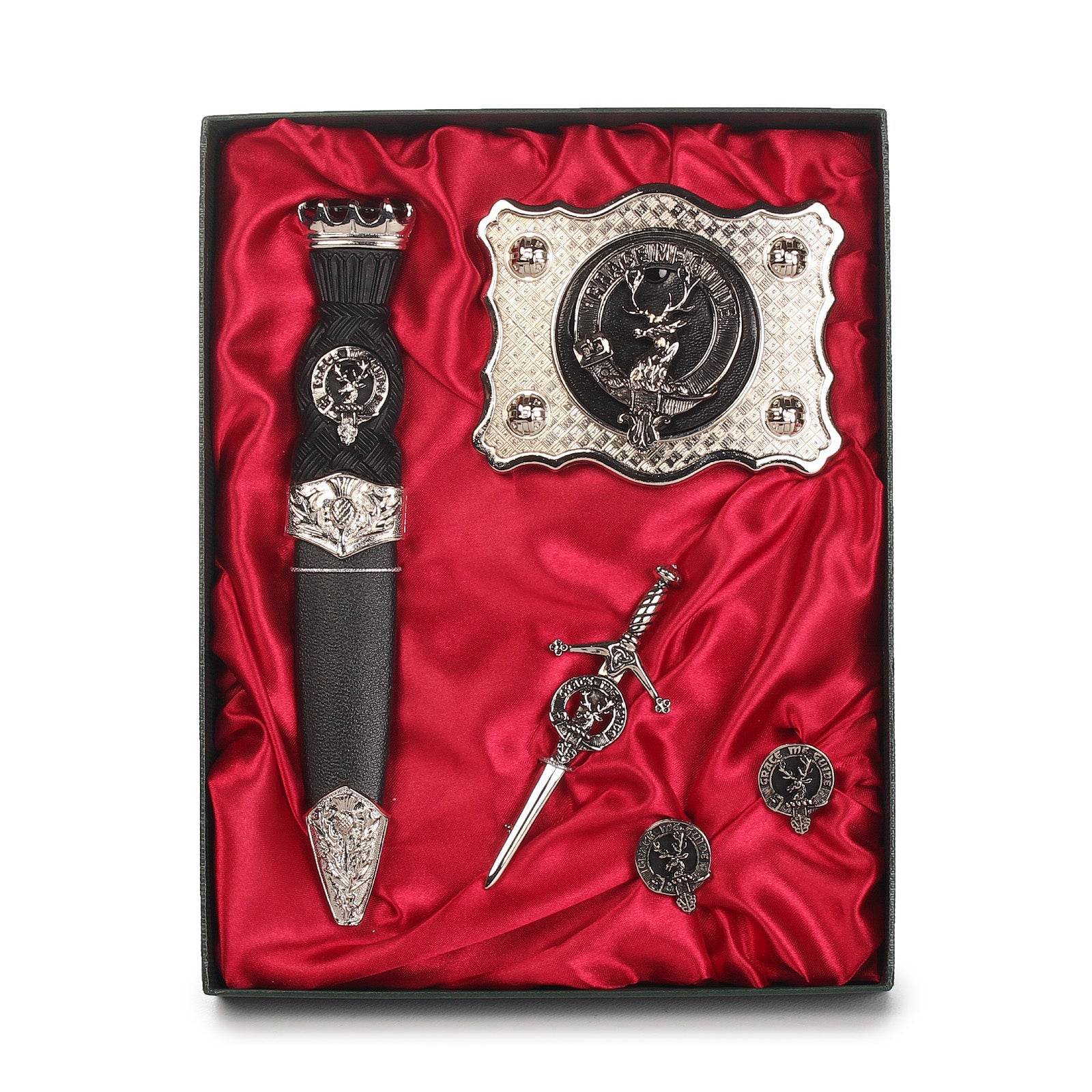 Forbes Clan Badge, Kilt Pin, Lapel Pin, Cufflinks, Keyring/Key Fob & Gift Set — Fine Pewter by Art Pewter — Made in Scotland (Shiny Finish) - Heritage Of Scotland - Gift Set