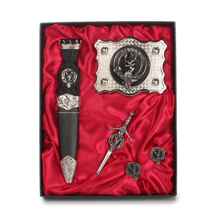 Forbes Clan Badge, Kilt Pin, Lapel Pin, Cufflinks, Keyring/Key Fob & Gift Set — Fine Pewter by Art Pewter — Made in Scotland (Shiny Finish) - Heritage Of Scotland - Gift Set