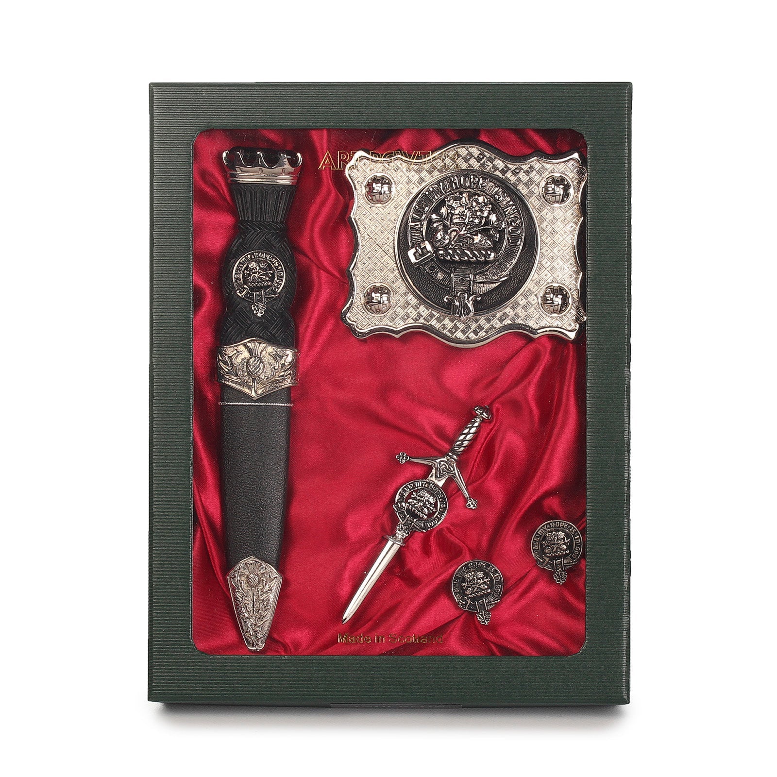 Fraser Clan Badge, Kilt Pin, Lapel Pin, Cufflinks, Keyring/Key Fob & Gift Set — Fine Pewter by Art Pewter — Made in Scotland (Shiny Finish) - Heritage Of Scotland - Kilt Pin