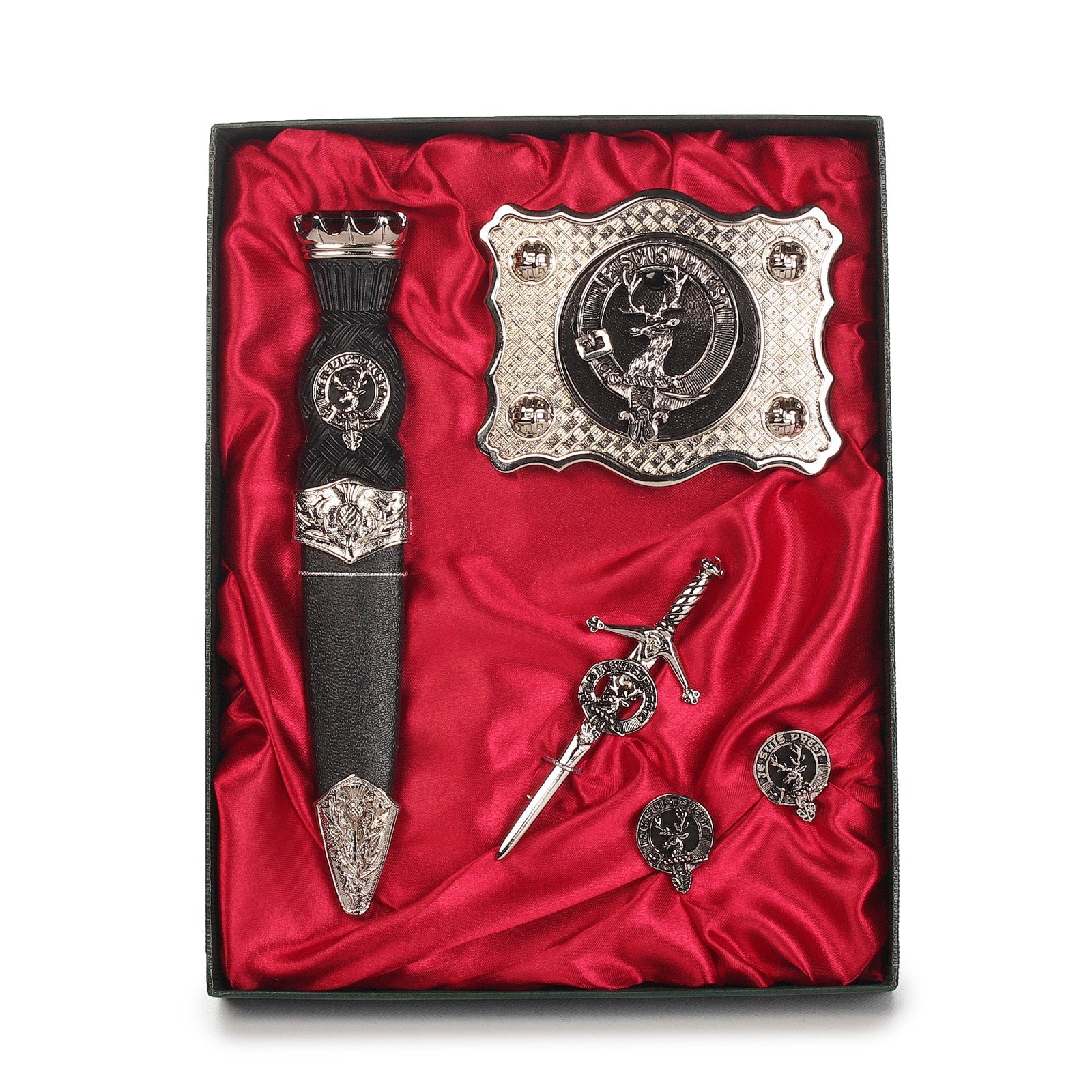 Fraser of Lovat Clan Badge, Kilt Pin, Lapel Pin, Cufflinks, Keyring/Key Fob & Gift Set — Fine Pewter by Art Pewter — Made in Scotland (Shiny Finish) - Heritage Of Scotland - Gift Set