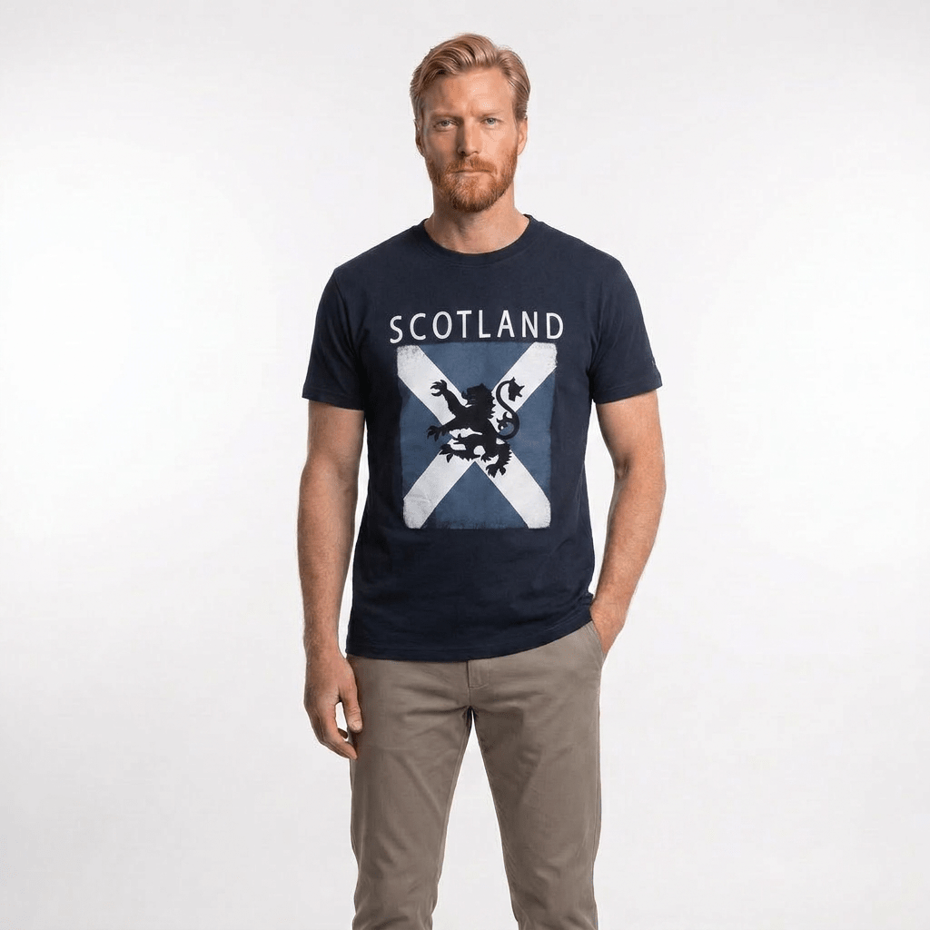 Gents Scotland Distressed Saltire Lion T-Shirt - Heritage Of Scotland - NAVY / S