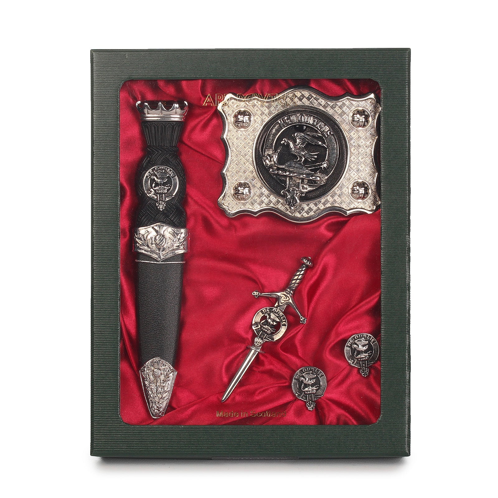 Graham Clan Badge, Kilt Pin, Lapel Pin, Cufflinks, Keyring/Key Fob & Gift Set — Fine Pewter by Art Pewter — Made in Scotland (Shiny Finish) - Heritage Of Scotland - Gift Set