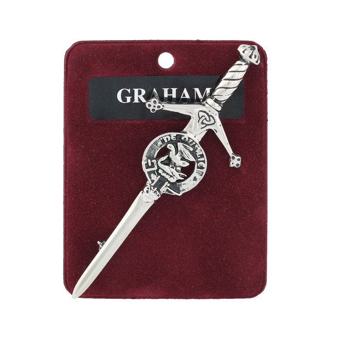 Graham Clan Badge, Kilt Pin, Lapel Pin, Cufflinks, Keyring/Key Fob & Gift Set — Fine Pewter by Art Pewter — Made in Scotland (Shiny Finish) - Heritage Of Scotland - Kilt Pin