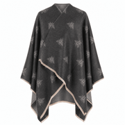 Grey Bee Print Reversible Wrap Cape for Women - DARK GREY AND LIGHT GREY - Heritage Of Scotland -