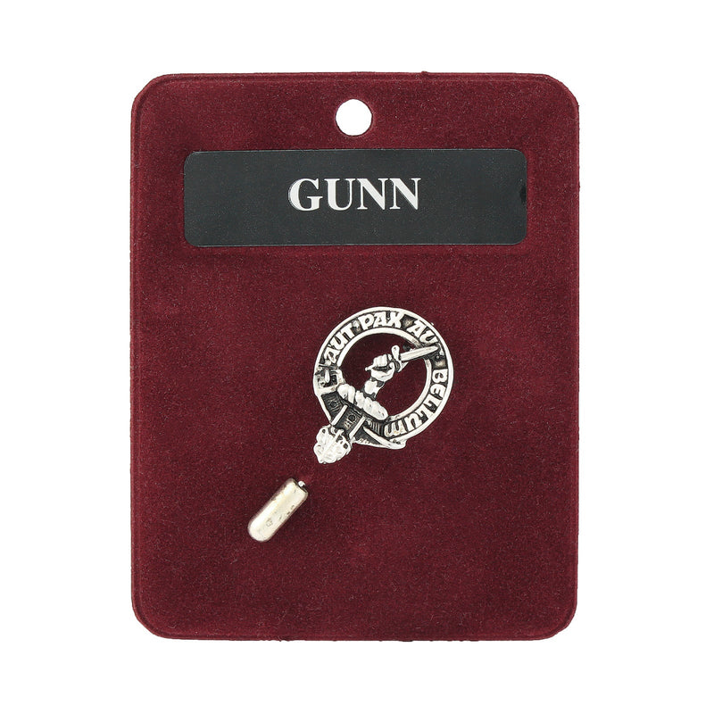 Gunn Clan Badge, Kilt Pin, Lapel Pin, Cufflinks, Keyring/Key Fob & Gift Set — Fine Pewter by Art Pewter — Made in Scotland (Shiny Finish) - Heritage Of Scotland - Lapel Pin