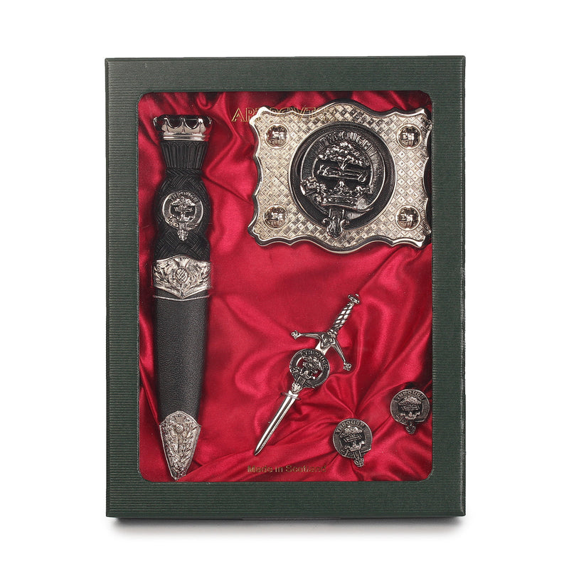 Hamilton Clan Badge, Kilt Pin, Lapel Pin, Cufflinks, Keyring/Key Fob & Gift Set — Fine Pewter by Art Pewter — Made in Scotland (Shiny Finish) - Heritage Of Scotland - Gift Set