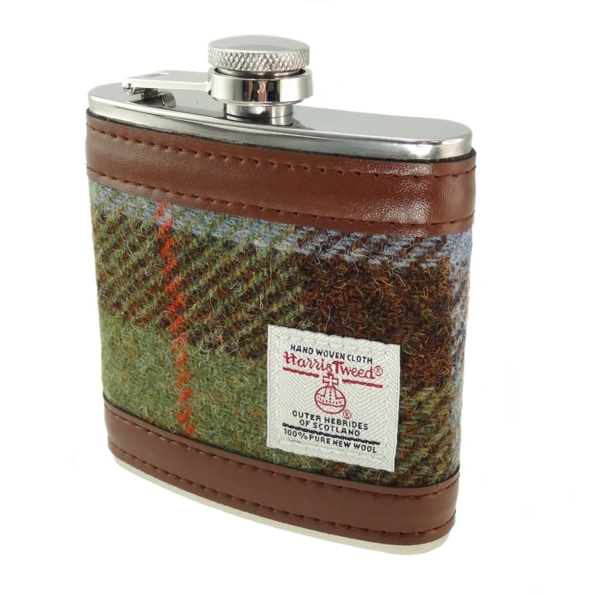 Harris Tweed 6oz Hip Flask - Classic Scottish Gift Idea - Heather Check (COL125) - Heritage Of Scotland -