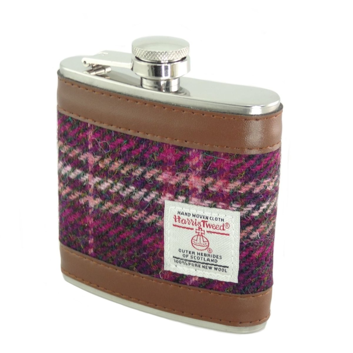 Harris Tweed 6oz Hip Flask - Classic Scottish Gift Idea - Purple Check (COL131) - Heritage Of Scotland -