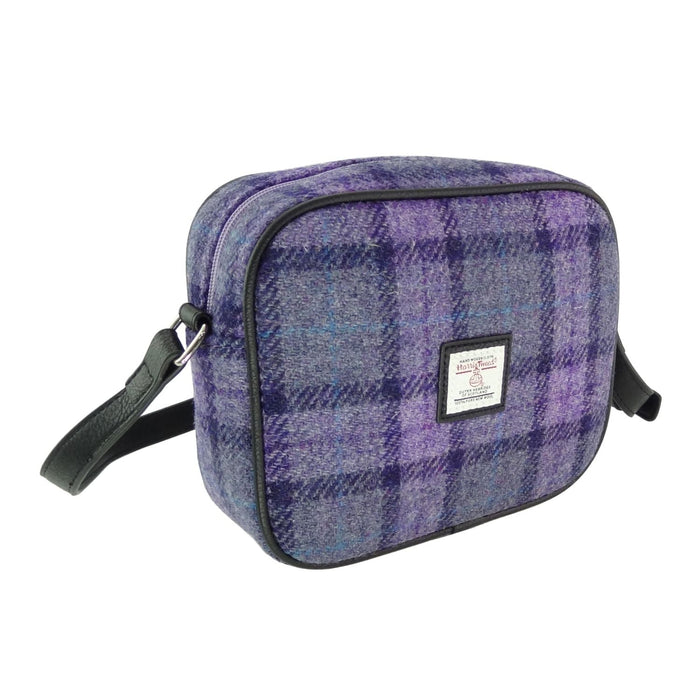 Harris Tweed Almond Mini Bag - Compact Scottish Crossbody Bag - Heritage Of Scotland - Bold Purple Check (COL089)