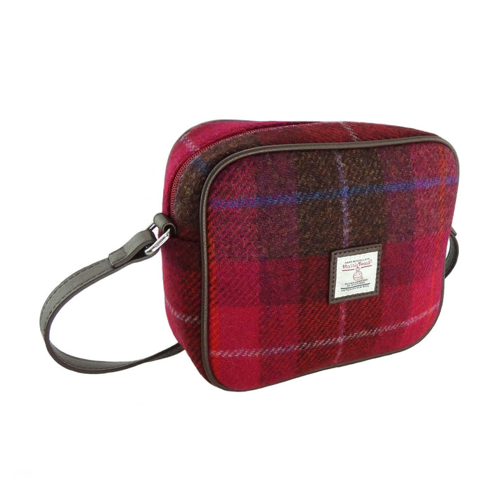 Harris Tweed Almond Mini Bag - Compact Scottish Crossbody Bag - Heritage Of Scotland - Deep Pink Tartan (COL052)