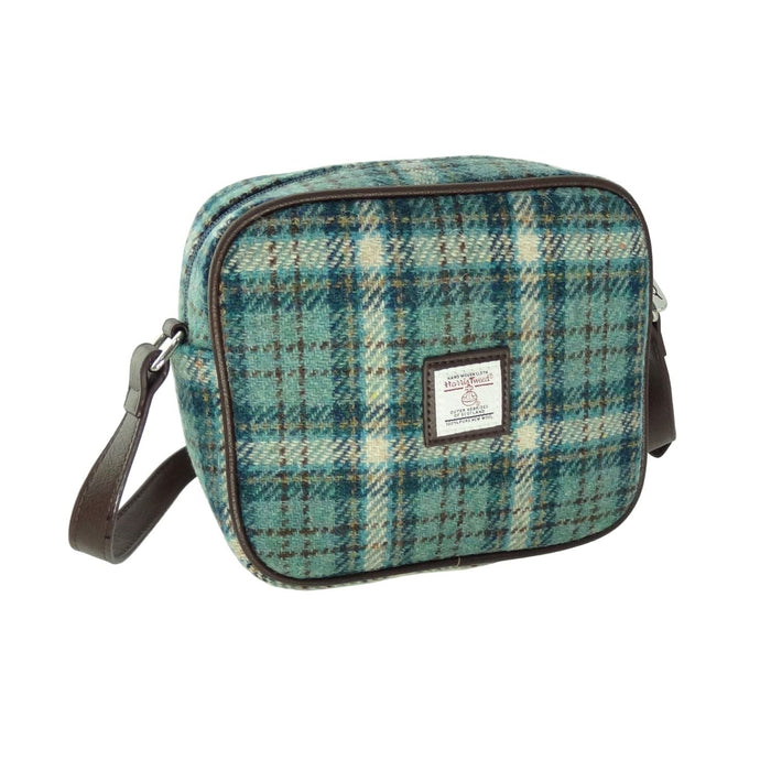 Harris Tweed Almond Mini Bag - Compact Scottish Crossbody Bag - Heritage Of Scotland - Duck Egg and Cream Check (COL121)