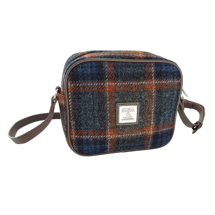 Harris Tweed Almond Mini Bag - Compact Scottish Crossbody Bag - Heritage Of Scotland - Grey with Rust Overcheck (COL127)