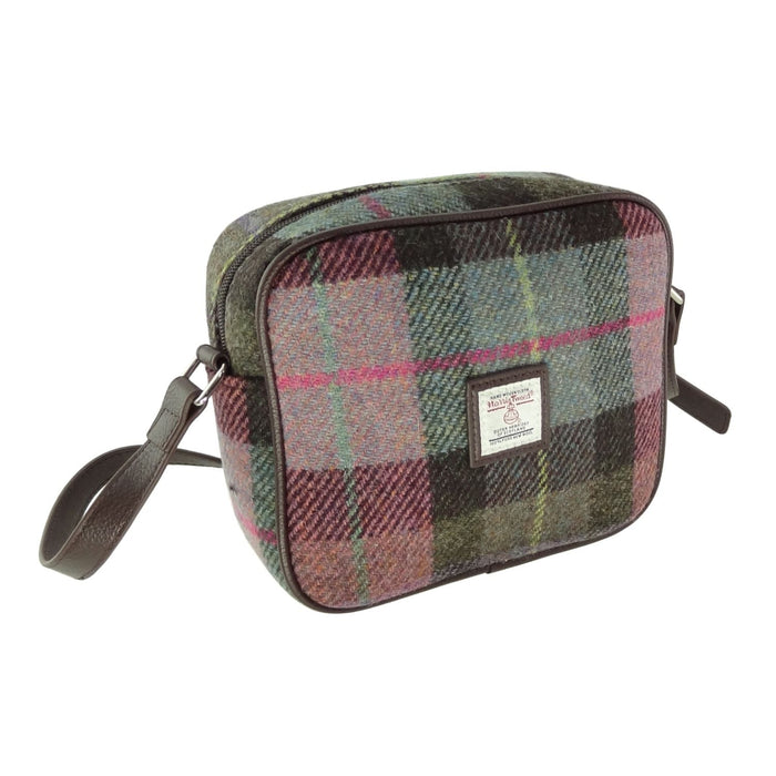 Harris Tweed Almond Mini Bag - Compact Scottish Crossbody Bag - Heritage Of Scotland - Muted Green & Purple Tartan (COL137)
