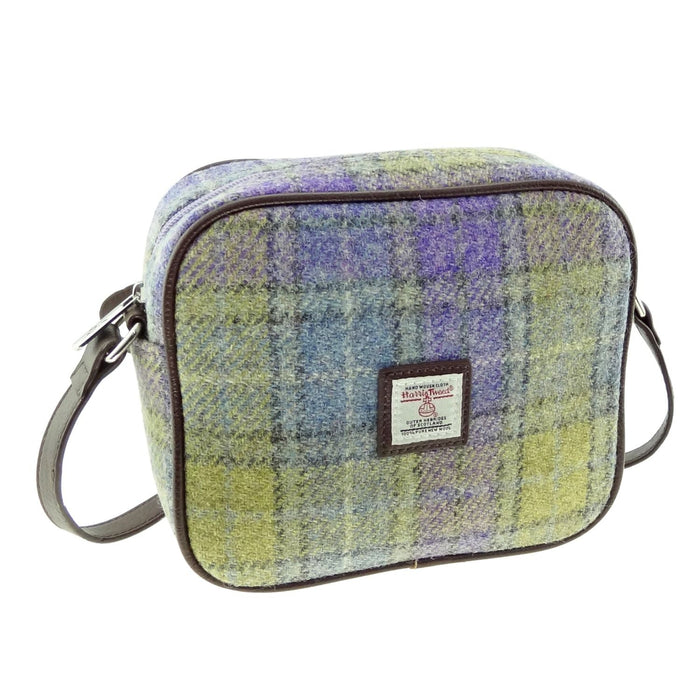 Harris Tweed Almond Mini Bag - Compact Scottish Crossbody Bag - Heritage Of Scotland - Muted Lilac / Lime Green Tartan (COL112)