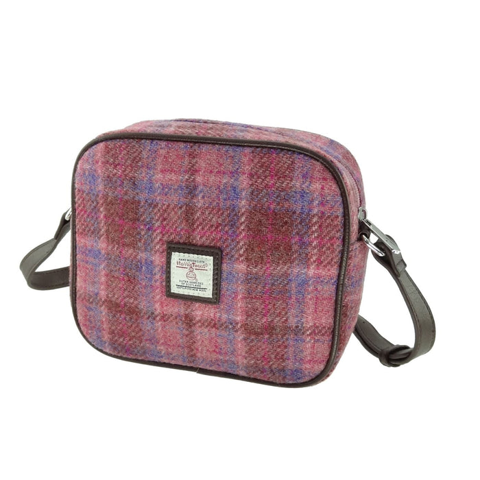 Harris Tweed Almond Mini Bag - Compact Scottish Crossbody Bag - Heritage Of Scotland - Pink Check (COL103)