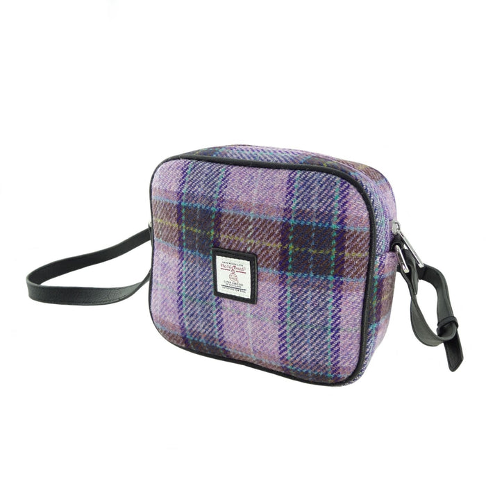 Harris Tweed Almond Mini Bag - Compact Scottish Crossbody Bag - Heritage Of Scotland - Pink / Lilac Check (COL034)
