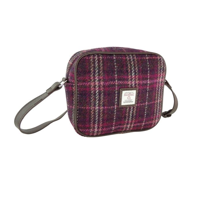 Harris Tweed Almond Mini Bag - Compact Scottish Crossbody Bag - Heritage Of Scotland - Purple Check (COL131)