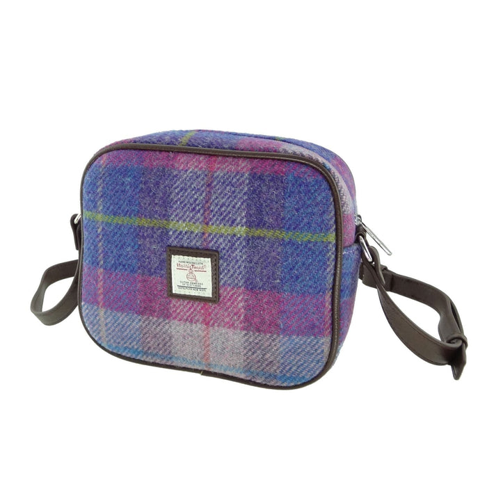 Harris Tweed Almond Mini Bag - Compact Scottish Crossbody Bag - Heritage Of Scotland - Purple / Pink Tartan (COL047)