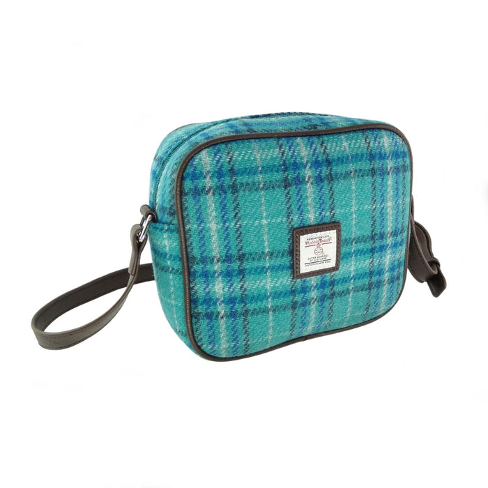 Harris Tweed Almond Mini Bag - Compact Scottish Crossbody Bag - Heritage Of Scotland - Teal & Blue Check (COL145)