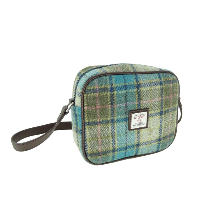 Harris Tweed Almond Mini Bag - Compact Scottish Crossbody Bag - Heritage Of Scotland - Turquoise Tartan (COL122)