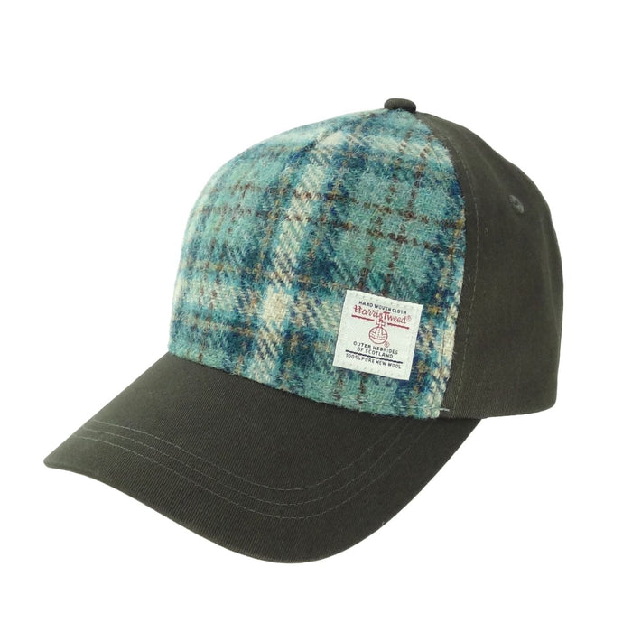 Harris Tweed and Cotton Baseball Cap - Adjustable Fit - Heritage Of Scotland - Duck Egg and Cream Check (COL121)