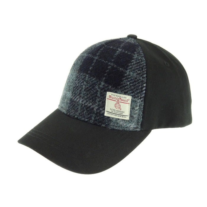 Harris Tweed and Cotton Baseball Cap - Adjustable Fit - Heritage Of Scotland - Grey & Black Tartan (COL095)