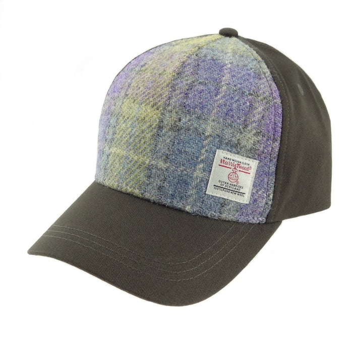 Harris Tweed and Cotton Baseball Cap - Adjustable Fit - Heritage Of Scotland - Muted Lilac / Lime Green Tartan (COL112)