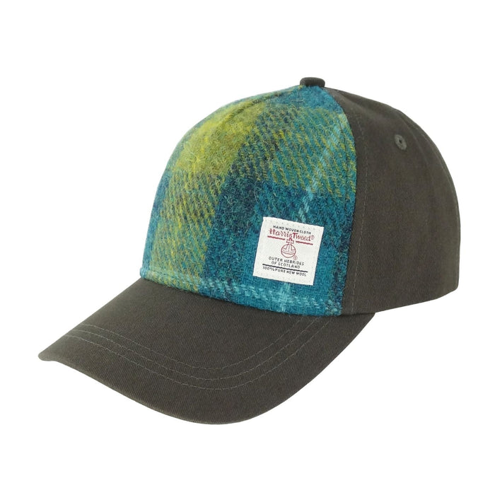 Harris Tweed and Cotton Baseball Cap - Adjustable Fit - Heritage Of Scotland - Sea Blue / Green Check (COL114)