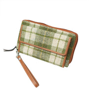 Harris Tweed and Leather Travel Walllet - TAN & BROWN HERRINGBONE / BLACK - Heritage Of Scotland -
