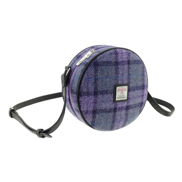 Harris Tweed Bannock Round Bag - Stylish Wool Round Shoulder Bag - Heritage Of Scotland - Bold Purple Check (COL089)