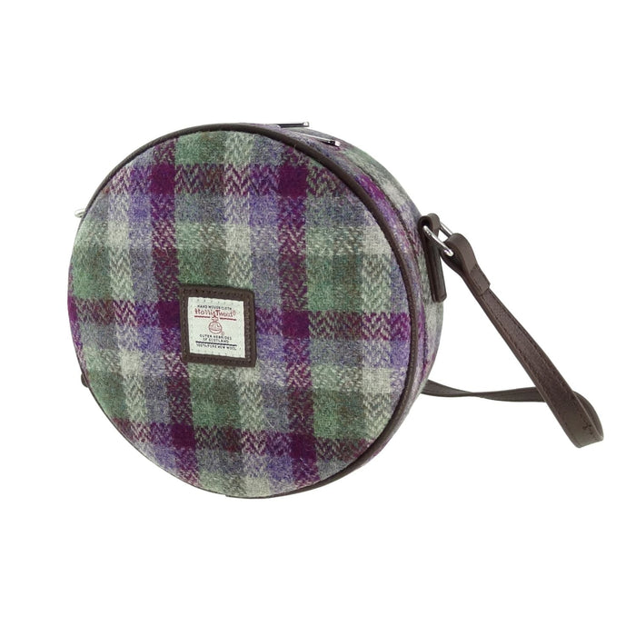 Harris Tweed Bannock Round Bag - Stylish Wool Round Shoulder Bag - Heritage Of Scotland - Green Small Check (COL133)