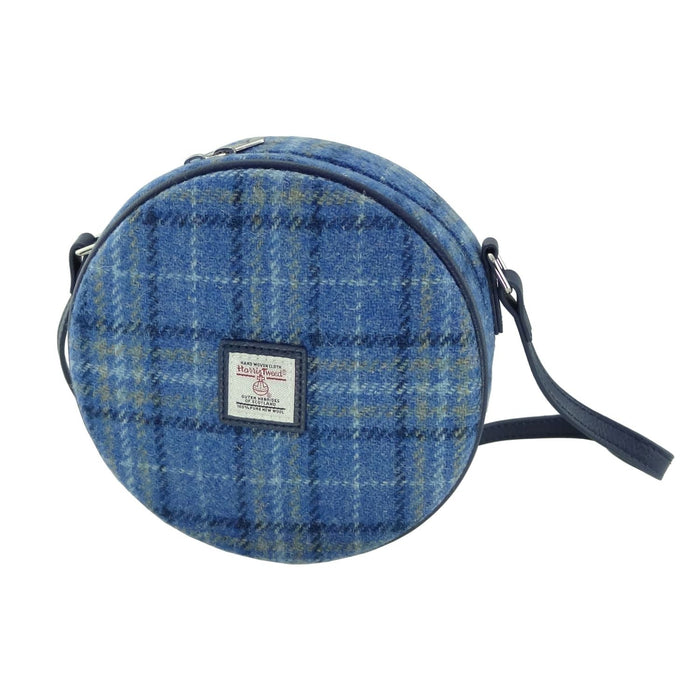 Harris Tweed Bannock Round Bag - Stylish Wool Round Shoulder Bag - Heritage Of Scotland - Light Blue Check (COL129)