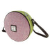 Harris Tweed Bannock Round Bag - Stylish Wool Round Shoulder Bag - Heritage Of Scotland - Plain Pink with Green contrast (COL111)