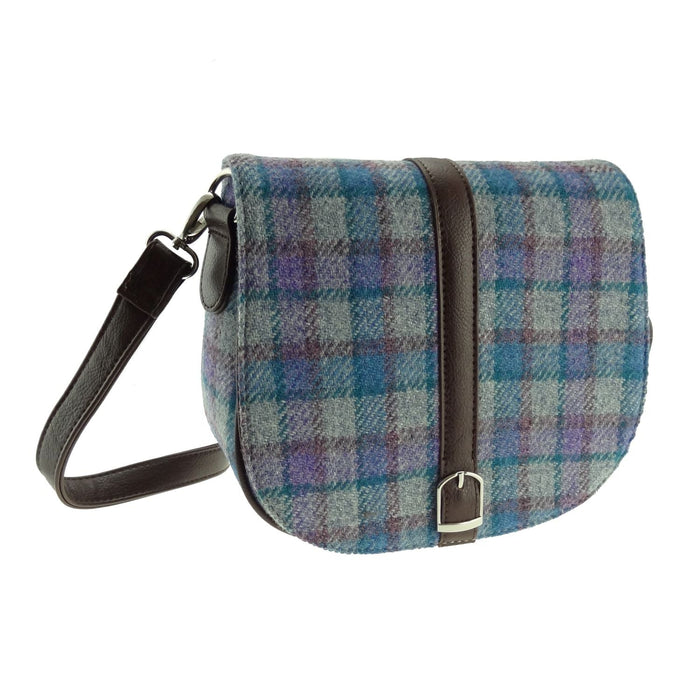Harris Tweed Beauly Shoulder Bag - Classic Tartan Everyday Bag - Heritage Of Scotland - Blue and Purple Check on Grey (COL098)
