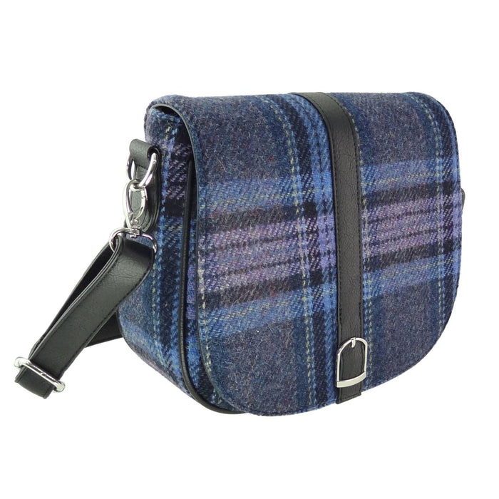 Harris Tweed Beauly Shoulder Bag - Classic Tartan Everyday Bag - Heritage Of Scotland - Blue & Purple Stewart Tartan (COL143)