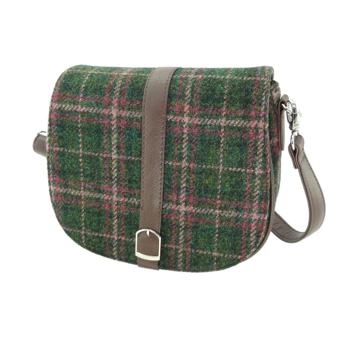 Harris Tweed Beauly Shoulder Bag - Classic Tartan Everyday Bag - Heritage Of Scotland - Dark Green & Plum Check (COL107)