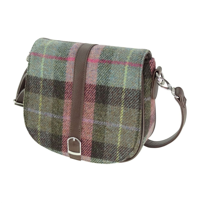 Harris Tweed Beauly Shoulder Bag - Classic Tartan Everyday Bag - Heritage Of Scotland - Muted Green & Rose Pink Tartan (COL137)
