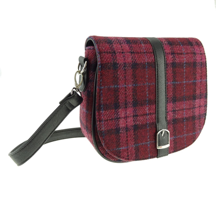 Harris Tweed Beauly Shoulder Bag - Classic Tartan Everyday Bag - Heritage Of Scotland - Raspberry Check (COL090)