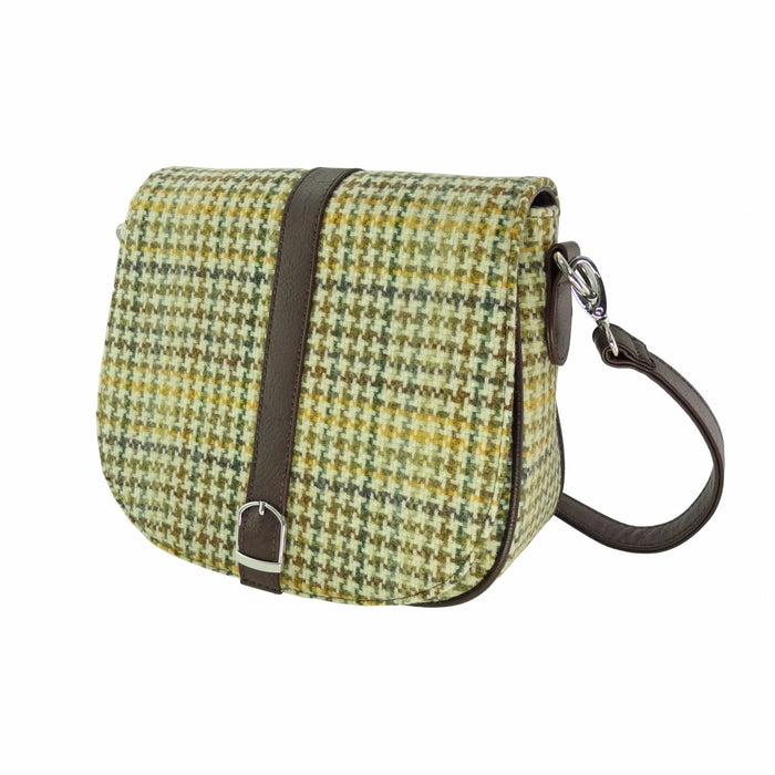 Harris Tweed Beauly Shoulder Bag - Classic Tartan Everyday Bag - Heritage Of Scotland - Yellow, Green & Brown Dogtooth (COL149)