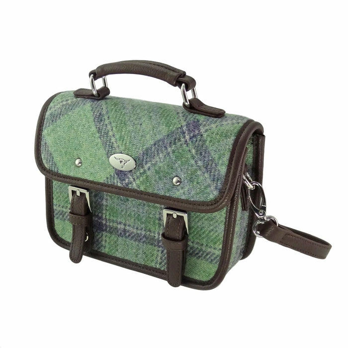 Harris Tweed Bervie Mini Satchel - Compact Tartan Satchel Bag - Heritage Of Scotland - Faded Green Stewart (COL139)
