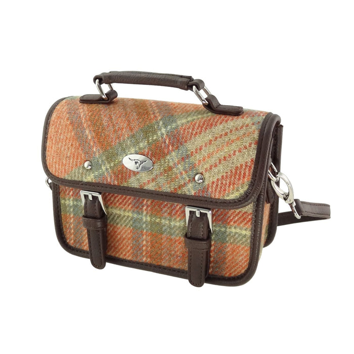 Harris Tweed Bervie Mini Satchel - Compact Tartan Satchel Bag - Heritage Of Scotland - Pale Orange Stewart Tartan (COL148)