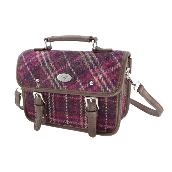 Harris Tweed Bervie Mini Satchel - Compact Tartan Satchel Bag - Heritage Of Scotland - Purple Check (COL131)