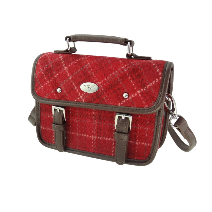Harris Tweed Bervie Mini Satchel - Compact Tartan Satchel Bag - Heritage Of Scotland - Red Check (COL102)