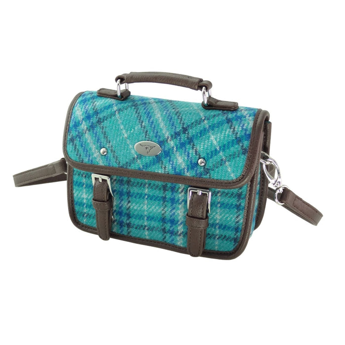 Harris Tweed Bervie Mini Satchel - Compact Tartan Satchel Bag - Heritage Of Scotland - Teal & Blue Check (COL145)