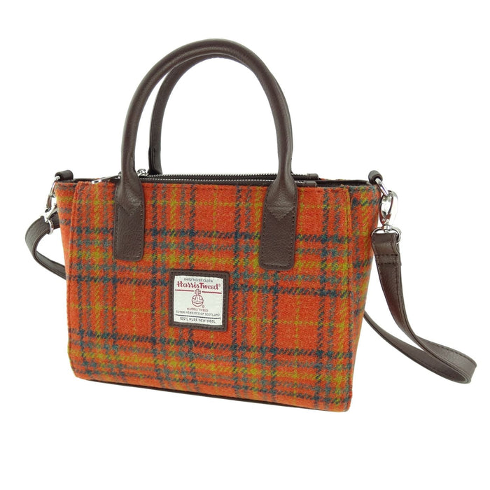 Harris Tweed Brora Small Tote - Compact Wool Tote Bag - Heritage Of Scotland - Deep Orange Check (COL108)