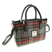 Harris Tweed Brora Small Tote - Compact Wool Tote Bag - Heritage Of Scotland - Grey & Red Tartan (COL096)